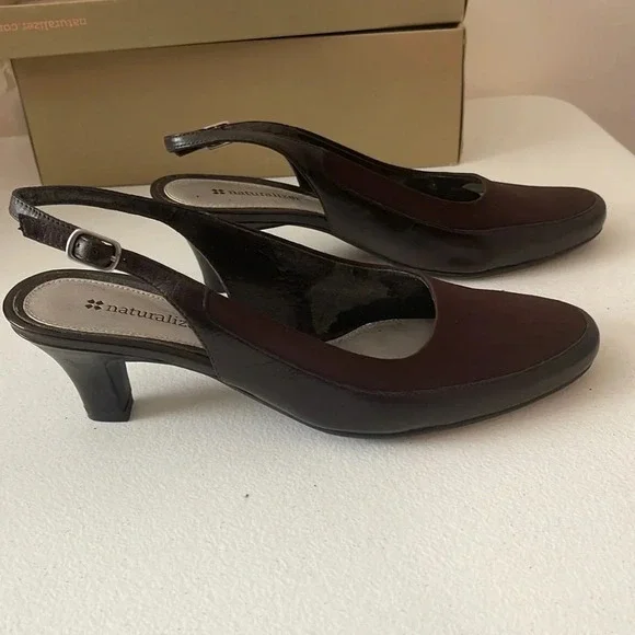 NIB NATURALIZER WOMEN'S ALENA BROWN LEATHER SLINGBACK HEELS Size 7WW NIB - Picture 5 of 16